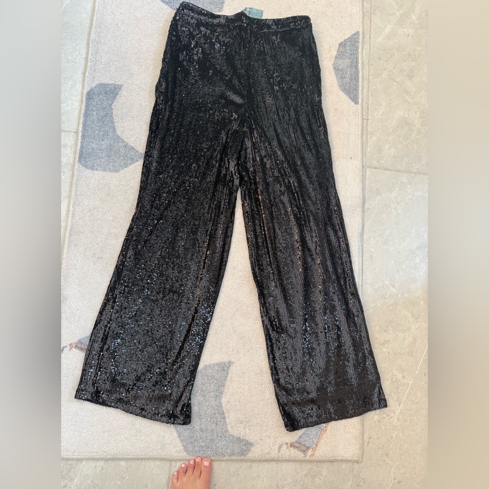 Express Black Sequin Wide leg Pants size 12R